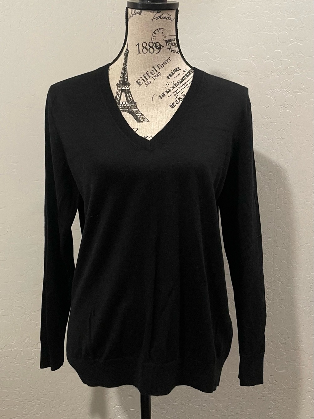 Banana Republic Black Merino Wool V-Neck Sweater